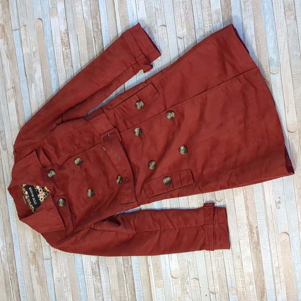 Vintage Steve Madden chili faux suede double breasted trench-coat